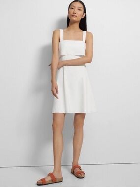 Theory Linen White Drape back dress